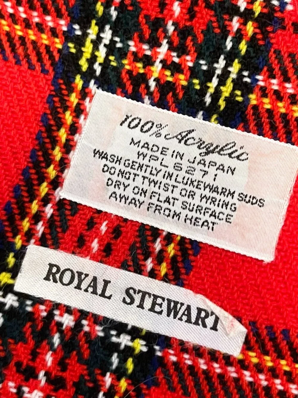 Royal Stewart Tartan Scarf 100% Acrylic Red Plaid Fringe Made in Japan Unisex